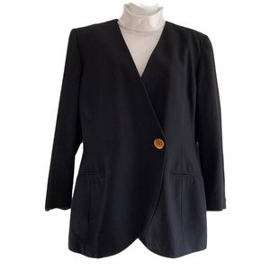 NWT 1980's Christian Dior No Collar One Button Black Blazer Vintage FLAW sz 12